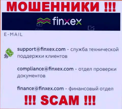 В разделе контактных данных мошенников Finxex Com, показан вот этот адрес электронной почты для связи