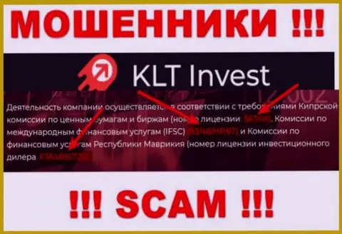 Хоть KLTInvest Com и указывают на онлайн-ресурсе лицензию на осуществление деятельности, знайте - они все равно МОШЕННИКИ !!!