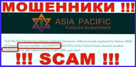 Asia Pacific Futures Investment Limited - это бессовестные МОШЕННИКИ, с лицензией (данные с веб-сервиса), разрешающей надувать людей