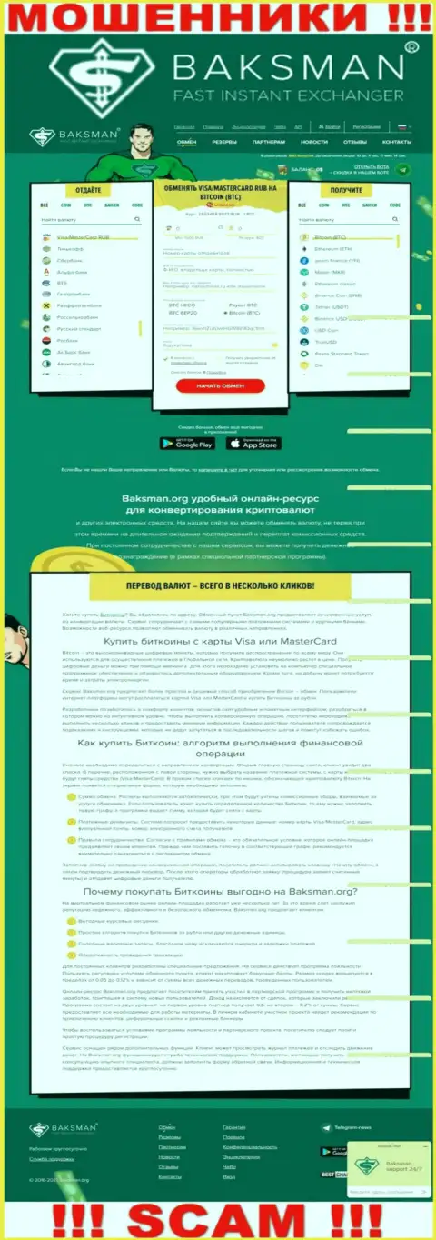 Внешний вид официального веб-сайта мошеннической компании BaksMan Org