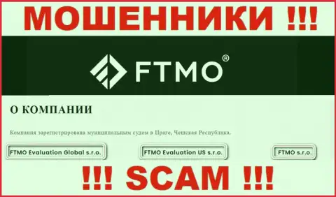 На сайте FTMO сообщается, что FTMO Evaluation Global s.r.o. - это их юридическое лицо, однако это не обозначает, что они надежны
