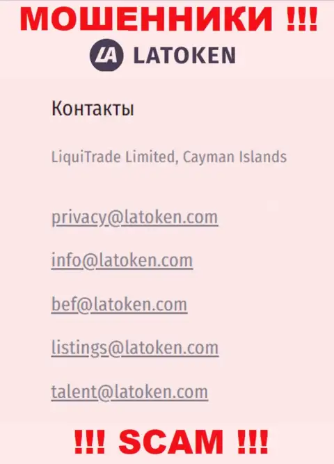 Адрес электронного ящика, который интернет мошенники Latoken представили у себя на официальном сайте