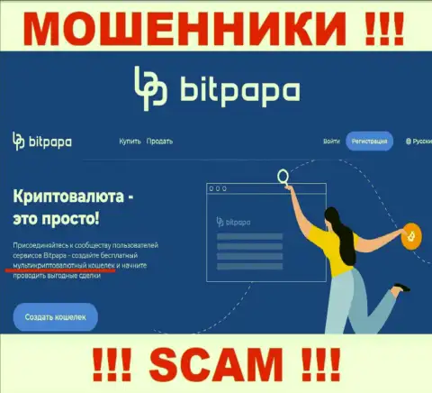 Тип деятельности мошеннической компании BitPapa Com - Криптокошелек