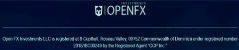 Прописка Forex брокерской конторы Open FX