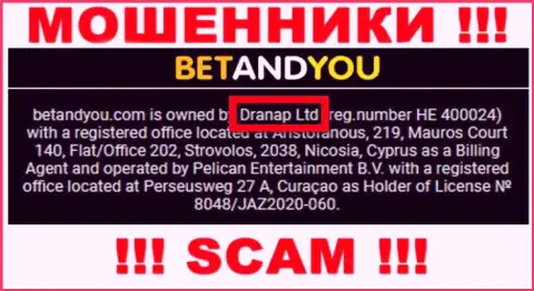 Мошенники БетандЮ не скрывают свое юр. лицо - это Dranap Ltd