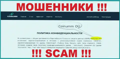 Юр лицо аферистов Coinumm - информация с сайта махинаторов