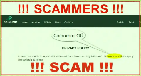 Coinumm Com thieves legal entity - information from the scam web-site