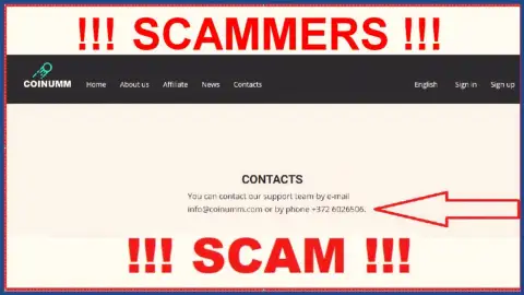 Coinumm Com phone number is listed on the crooks web-site