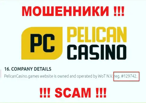 Номер регистрации Pelican Casino, который взят с их официального сайта - 12974