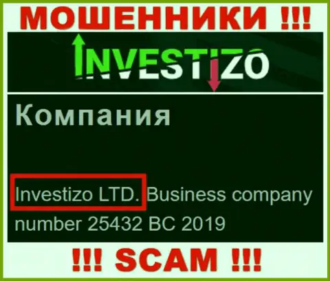 Данные о юридическом лице Investizo Com у них на официальном онлайн-сервисе имеются - это Investizo LTD