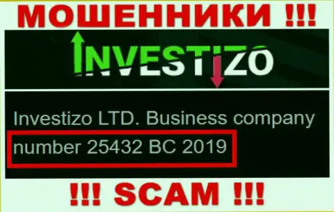Investizo LTD internet-мошенников Investizo было зарегистрировано под этим рег. номером: 25432 BC 2019