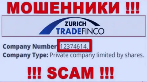 12374614 - регистрационный номер ЦюрихТрейд Финко, который представлен на официальном онлайн-сервисе конторы