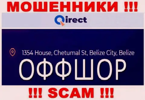 Организация Qirect Limited указывает на сайте, что расположены они в офшорной зоне, по адресу 1354 House, Chetumal St, Belize City, Belize