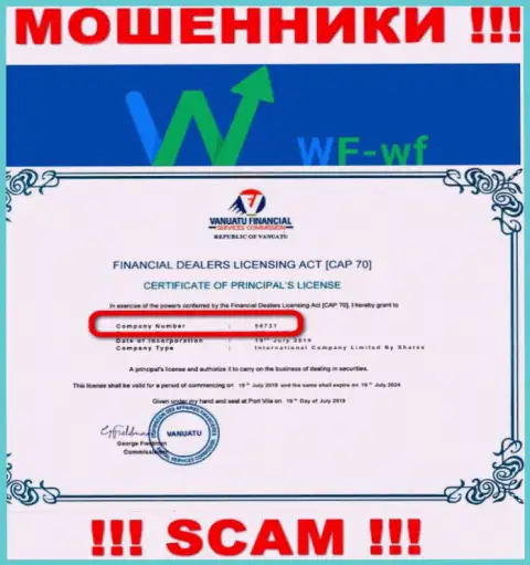 WFWF - регистрационный номер интернет мошенников - 58731
