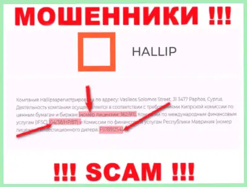 Не взаимодействуйте с мошенниками Hallip Com - наличием номера лицензии, на web-портале, заманивают лохов