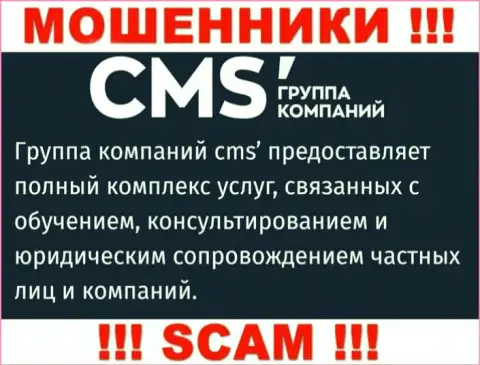 Крайне рискованно работать с интернет мошенниками CMS Группа Компаний, сфера деятельности которых Consulting