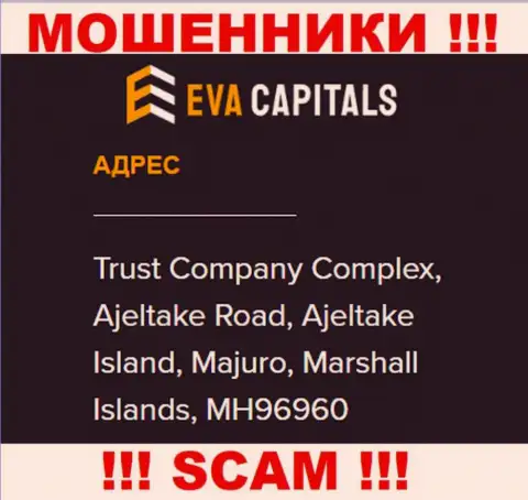 На сайте ЕваКапиталс предложен оффшорный адрес регистрации конторы - Trust Company Complex, Ajeltake Road, Ajeltake Island, Majuro, Marshall Islands, MH96960, будьте очень внимательны - это мошенники