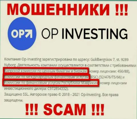 Мошенники OP Investing могут свободно грабить, так как их регулятор (Cyprus Securities and Exchange Commission) - это мошенник