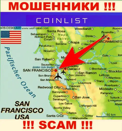 Юридическое место регистрации CoinList на территории - San Francisco, USA