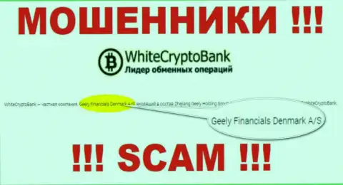 Юр лицом, управляющим мошенниками WhiteCryptoBank, является Джили Финанс Денмарк А/С