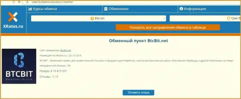 Инфа об online-обменнике БТКБит на сайте xrates ru