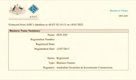 Юридическая информация о регистрации биржевой компании Zinnera