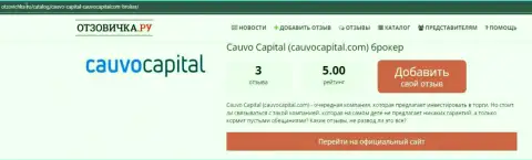 Брокерская организация CauvoCapital, в краткой статье на онлайн-ресурсе Otzovichka Ru