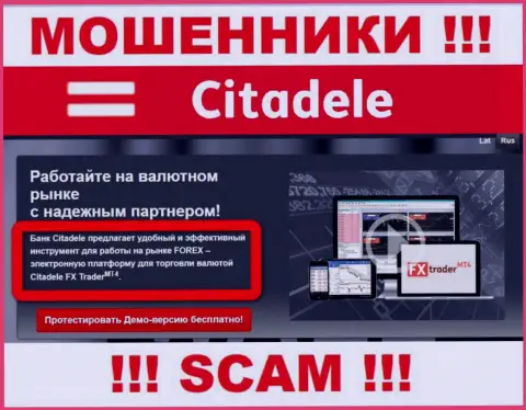 Область деятельности противоправно действующей конторы Citadele - это Форекс