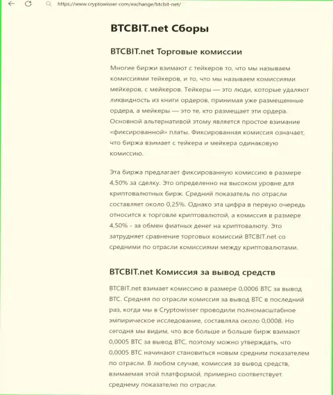 Публикация с анализом комиссионных сборов криптовалютного интернет-обменника BTCBit, опубликованная на портале КриптоВиссер Ком