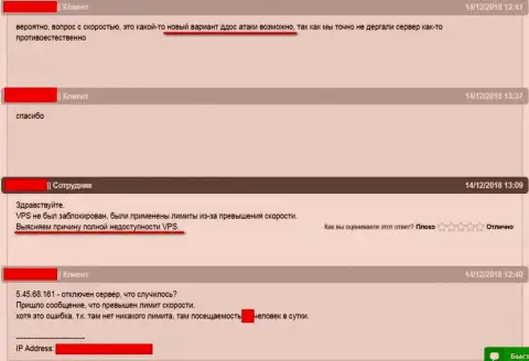 Диалог со службой технического обслуживания веб-хостера, где располагался сайт ffin.xyz что касается ситуации с блокировкой web-сервера
